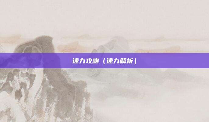速九攻略(速九解析)