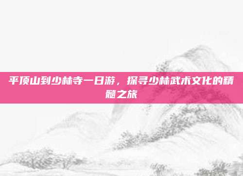 平顶山到少林寺一日游,探寻少林武术文化的精髓之旅