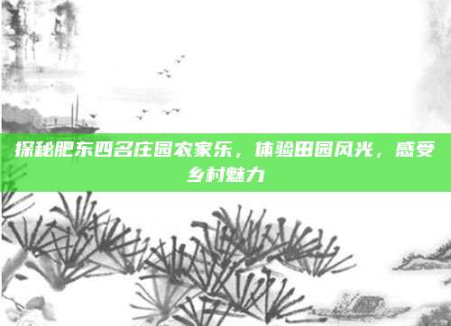 探秘肥东四名庄园农家乐,体验田园风光,感受乡村魅力