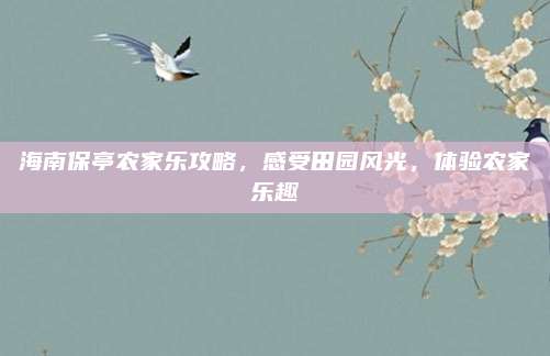 海南保亭农家乐攻略，感受田园风光，体验农家乐趣