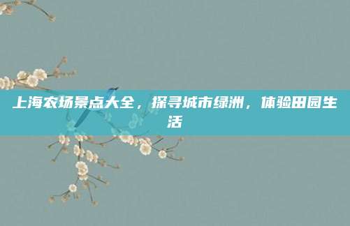 上海农场景点大全，探寻城市绿洲，体验田园生活