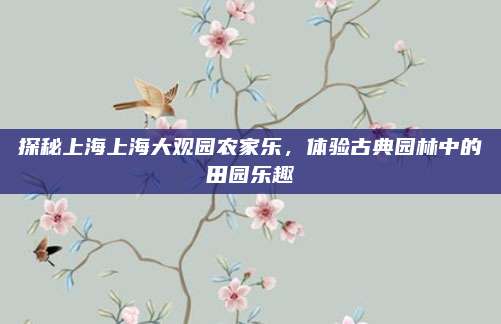 探秘上海上海大观园农家乐,体验古典园林中的田园乐趣