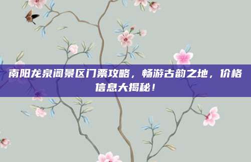 南阳龙泉阁景区门票攻略，畅游古韵之地，价格信息大揭秘！