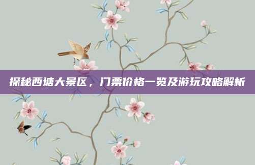 探秘西塘大景区,门票价格一览及游玩攻略解析