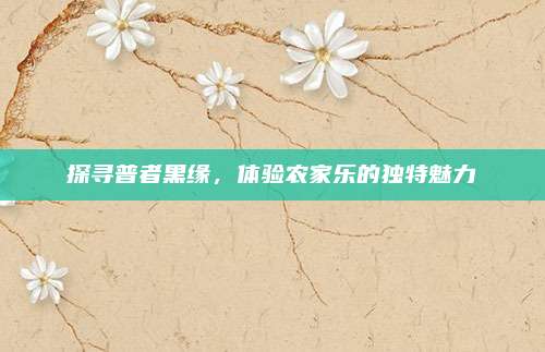 探寻普者黑缘，体验农家乐的独特魅力