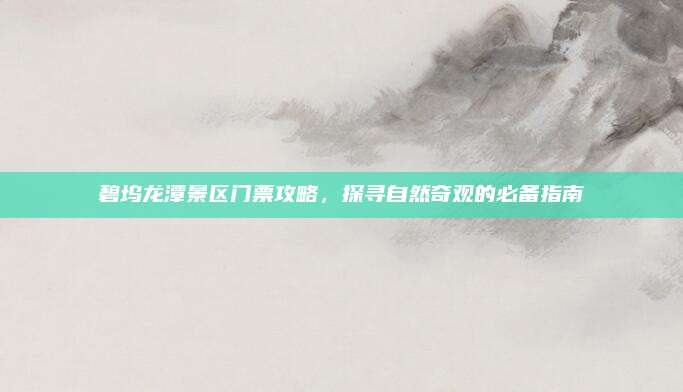 碧坞龙潭景区门票攻略,探寻自然奇观的必备指南