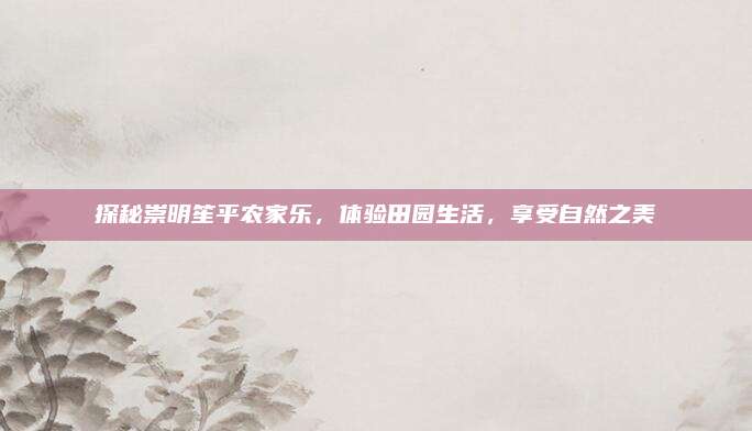 探秘崇明笙平农家乐，体验田园生活，享受自然之美