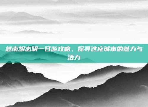 越南胡志明一日游攻略，探寻这座城市的魅力与活力
