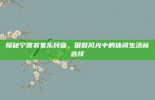 探秘宁波农家乐民宿,田园风光中的休闲生活新选择