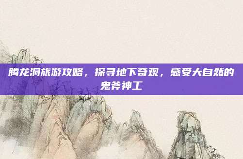 腾龙洞旅游攻略，探寻地下奇观，感受大自然的鬼斧神工