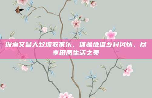 探索文昌大致坡农家乐，体验地道乡村风情，尽享田园生活之美