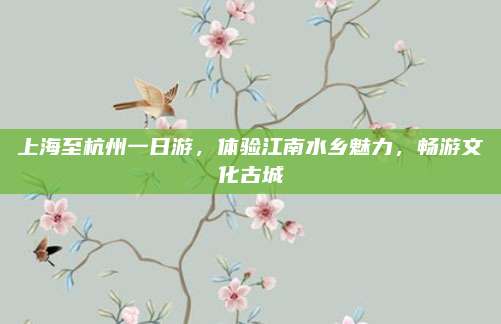 上海至杭州一日游，体验江南水乡魅力，畅游文化古城