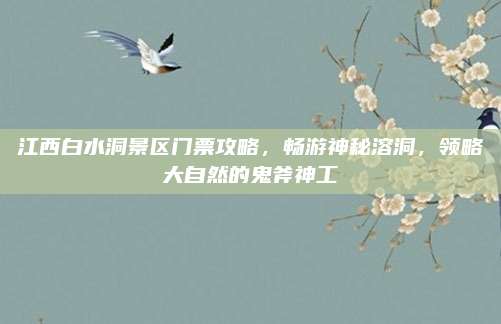 江西白水洞景区门票攻略，畅游神秘溶洞，领略大自然的鬼斧神工