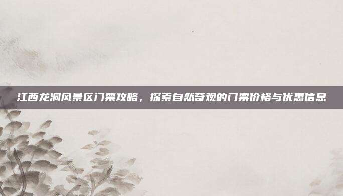 江西龙洞风景区门票攻略，探索自然奇观的门票价格与优惠信息