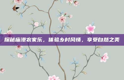 探秘庙港农家乐，体验乡村风情，享受自然之美