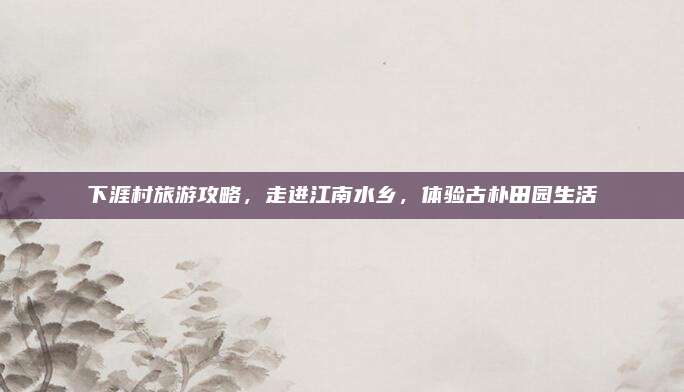 下涯村旅游攻略，走进江南水乡，体验古朴田园生活