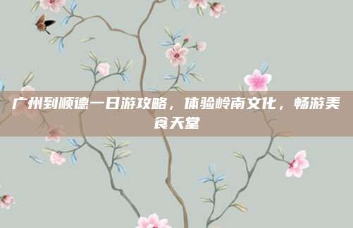 广州到顺德一日游攻略，体验岭南文化，畅游美食天堂