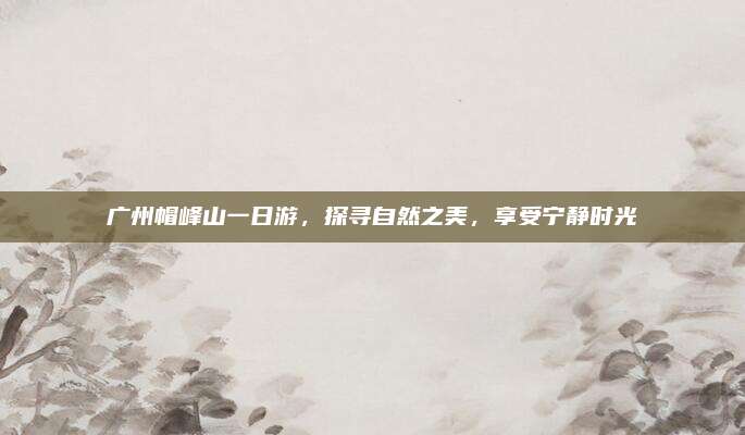 广州帽峰山一日游，探寻自然之美，享受宁静时光