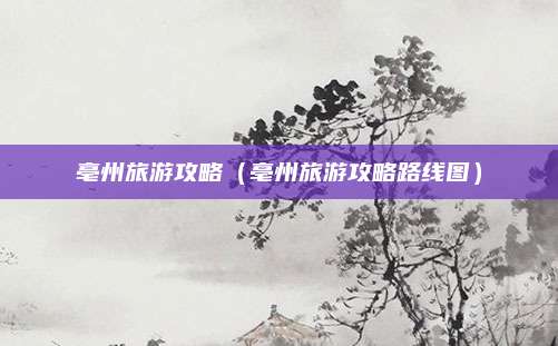 亳州旅游攻略(亳州旅游攻略路线图)