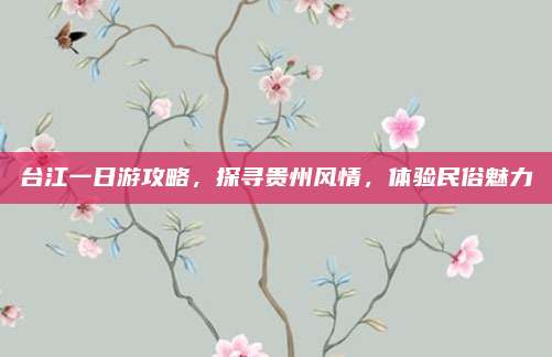 台江一日游攻略，探寻贵州风情，体验民俗魅力