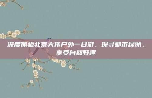 深度体验北京大伟户外一日游，探寻都市绿洲，享受自然野趣